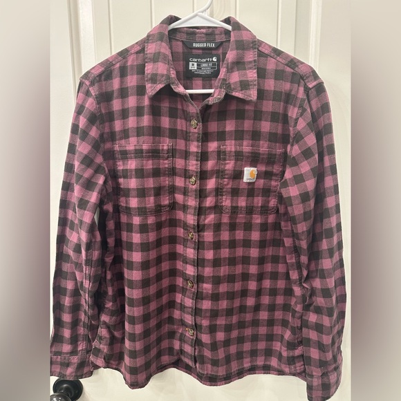 Carhartt Pink Plaid Flannel Shirt Rugged Flex Loose Fit M 8/10 - Picture 1 of 4
